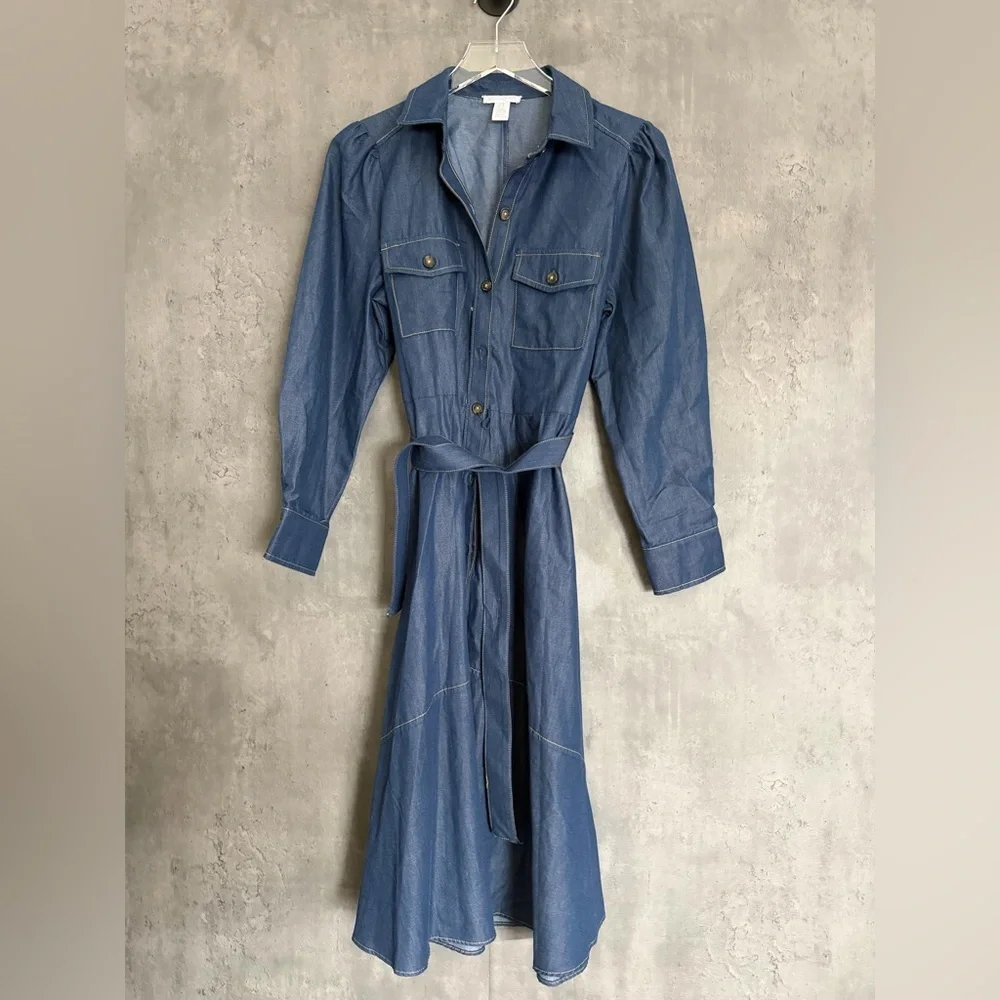 London Times Tie West Long Sleeve Denim Dress B3231